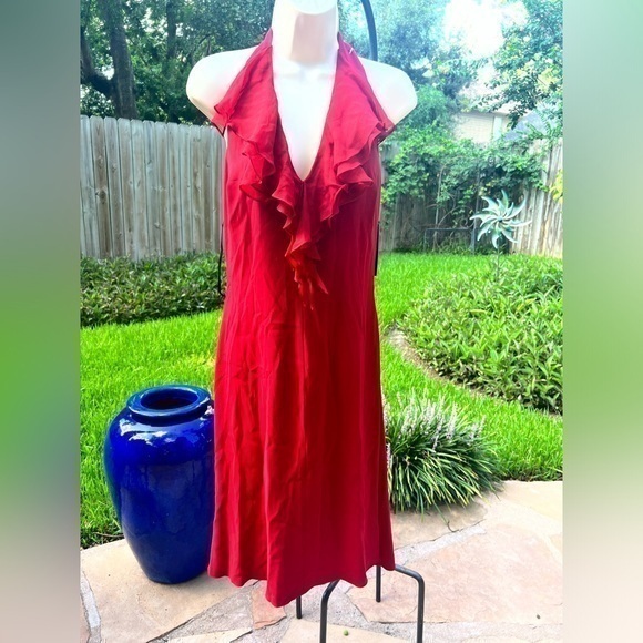 ▶️ Ellie Tahari ◀️ Red Silk Halter Melissa Dress. Size 10 - Picture 1 of 16